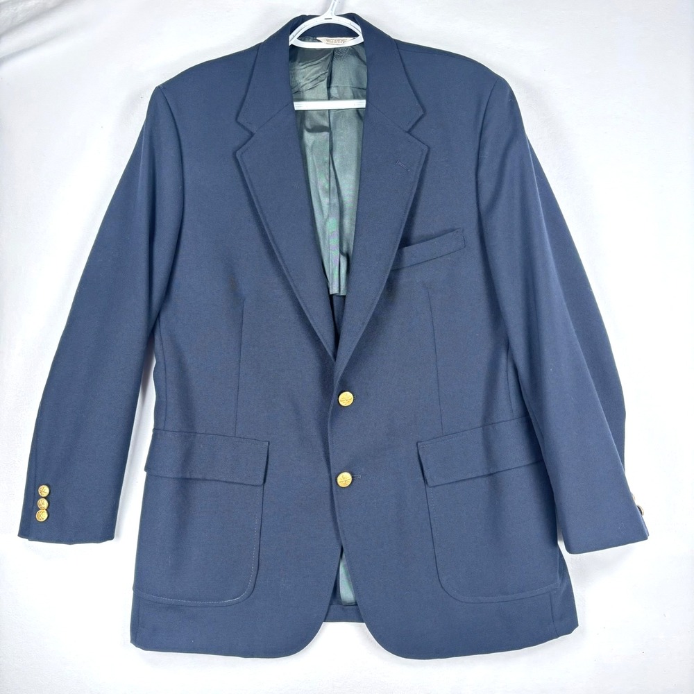 VTG Blazer Mens‎ 42R Navy Gold Buttons Sport Coat Suit